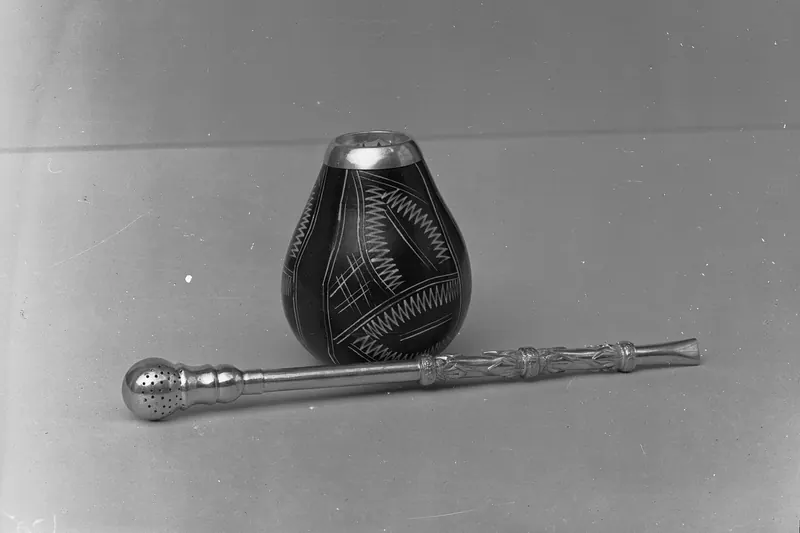 A mate gourd and metal straw for drinking yerba mate