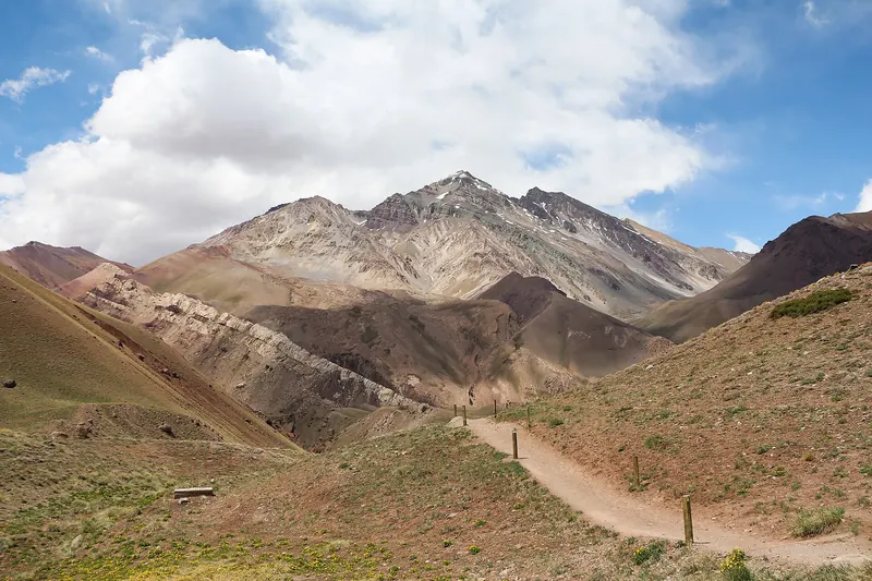 Mount Aconcagua rising above the Andean valley