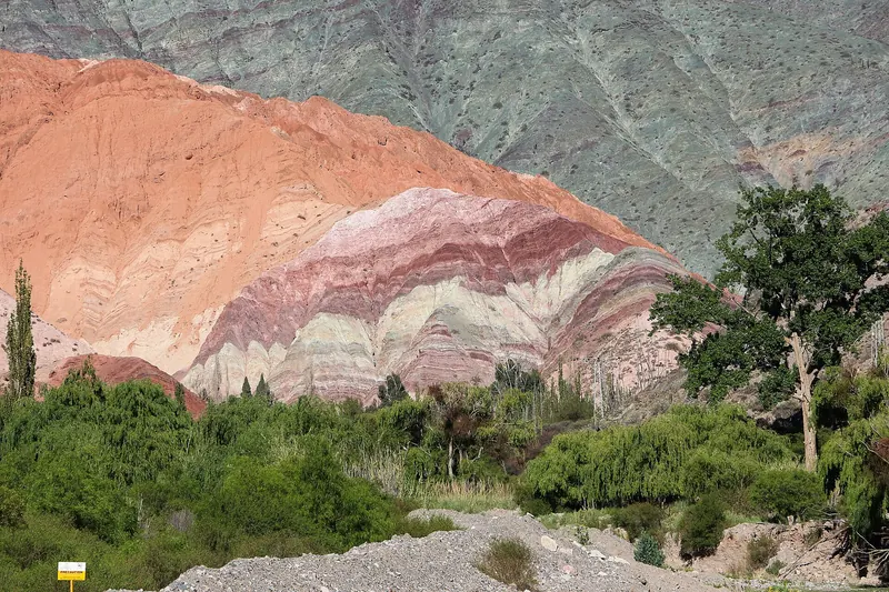 The multicoloured Hill of Seven Colours above the village of Purmamarca in Jujuy