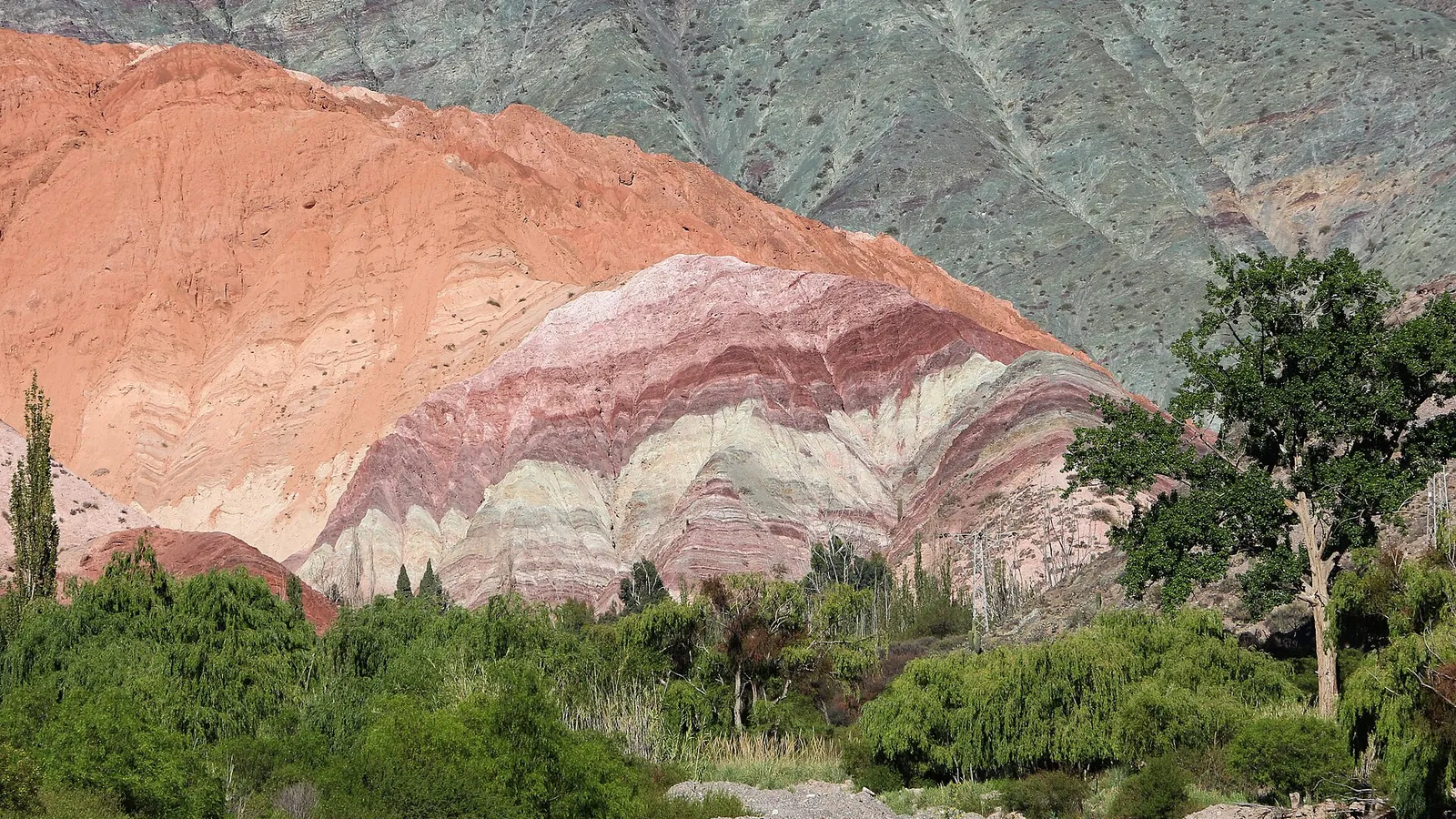 The multicoloured Hill of Seven Colours above the village of Purmamarca in Jujuy