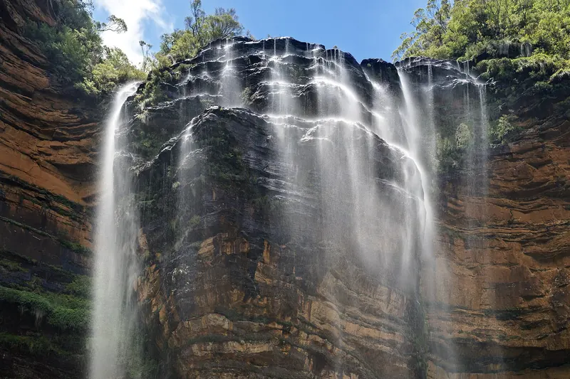 The Upper Wentworth Falls tumbling over the sandstone cliff