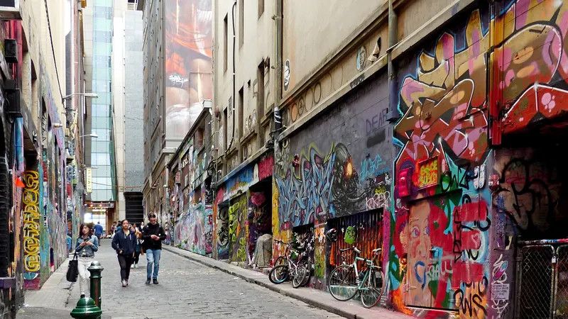 Colourful street art covering the walls of Hosier Lane in Melbourne