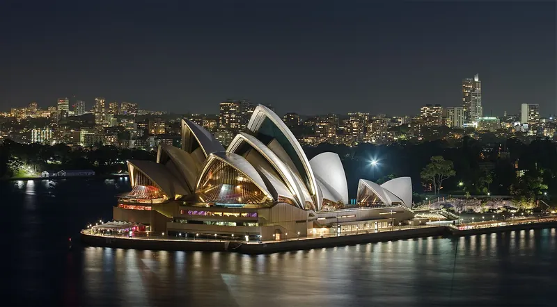 The white sail-shaped roofs of the Sydney Opera House