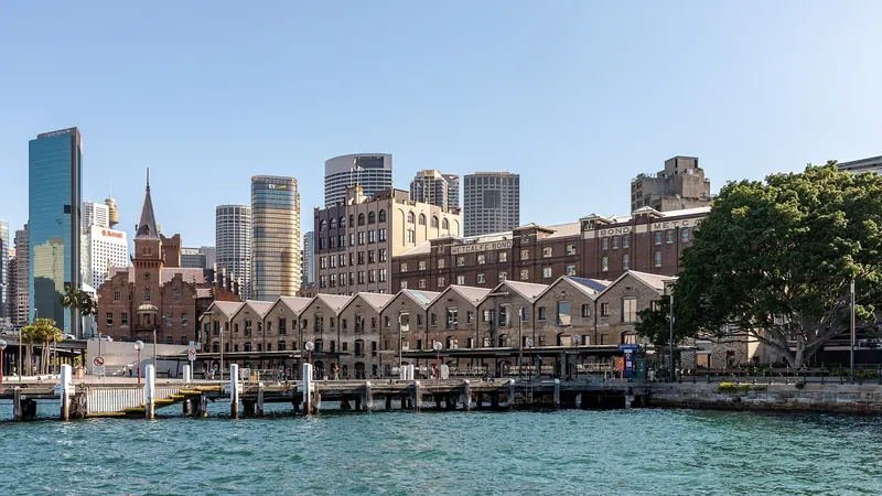 Historic sandstone buildings and streets in The Rocks in Sydney