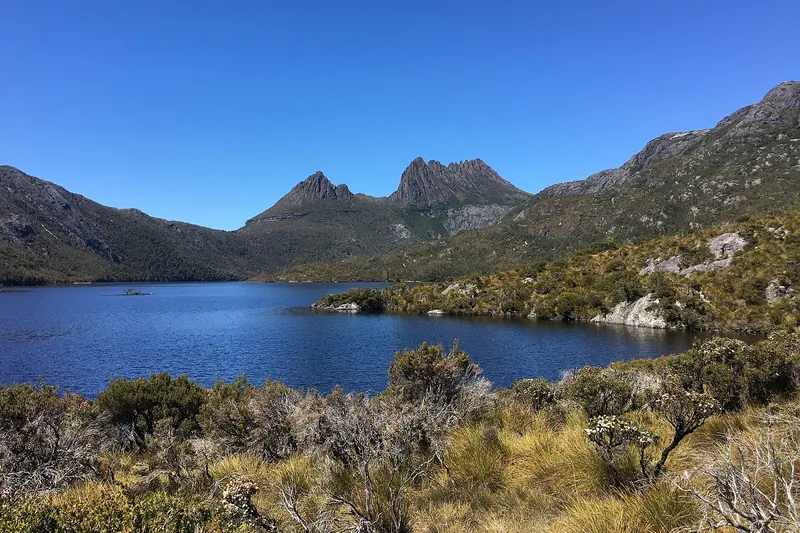 Cradle Mountain reflected in Dove Lake in the Tasmanian wilderness