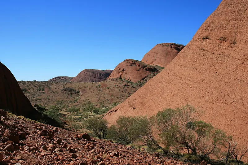 The rounded red domes of Kata Tjuta in the desert