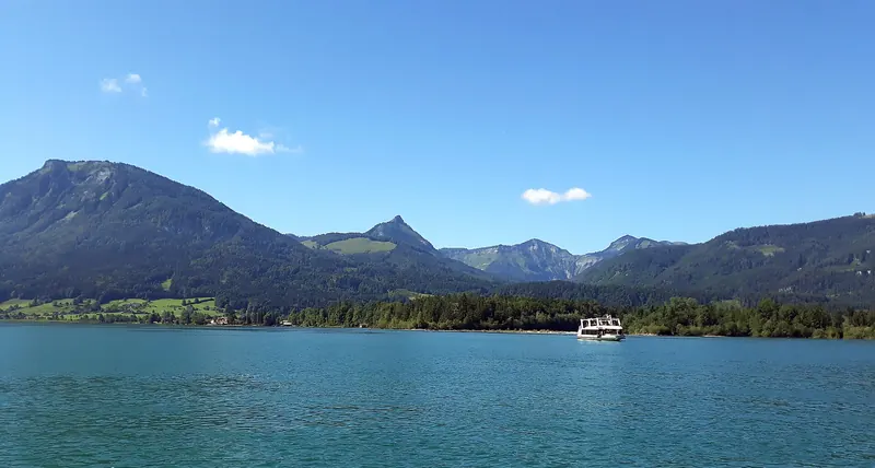 The turquoise water of Wolfgangsee in Austria's Salzkammergut lake district