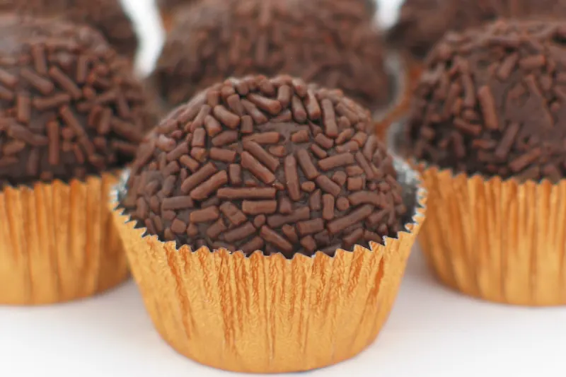 Chocolate brigadeiro truffles rolled in sprinkles