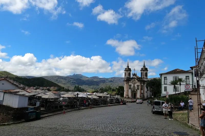 The baroque façade of the Church of São Francisco de Assis in Ouro Preto