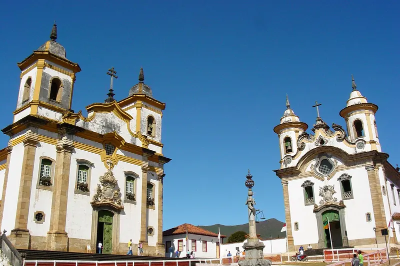 Two baroque churches on a square in the colonial town of Mariana