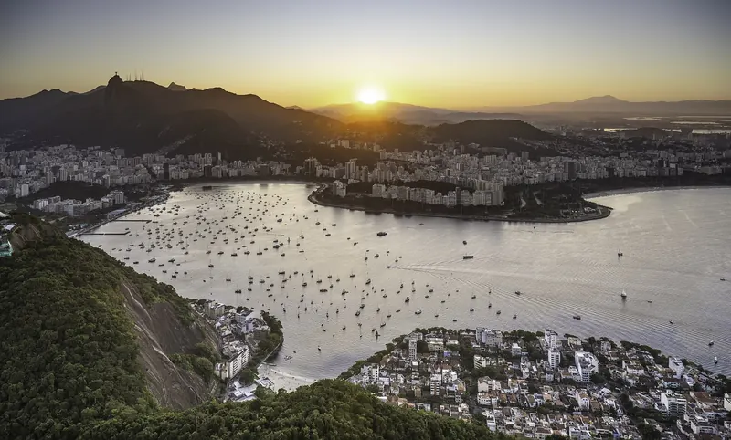 The skyline of Rio de Janeiro with Christ the Redeemer on Corcovado seen from Sugarloaf Mountain