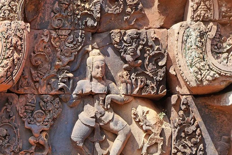 Carved reliefs at Banteay Srei