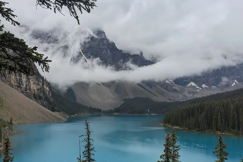 A turquoise glacial lake in the Canadian Rockies