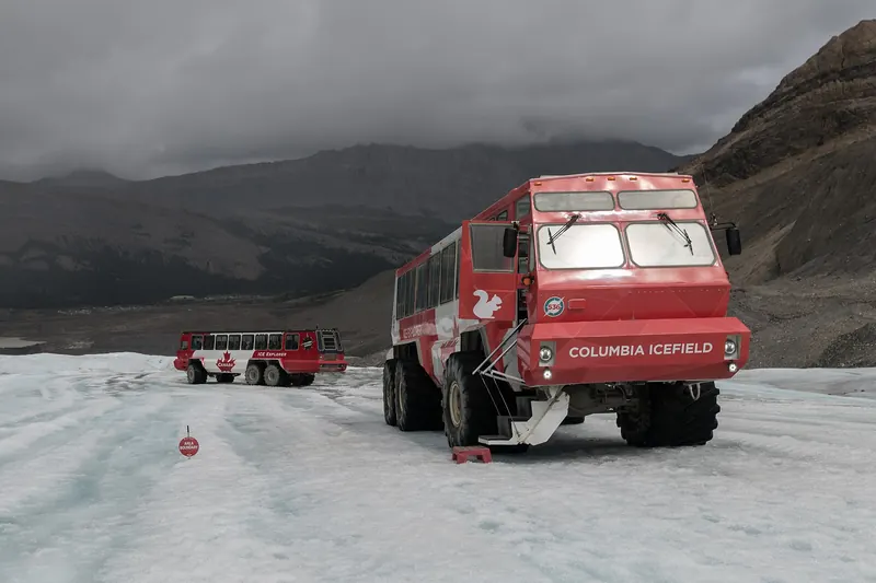 Ice Explorer vehicles on the Athabasca Glacier