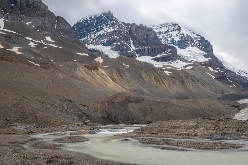 The meltwater at the edge of the Athabasca Glacier