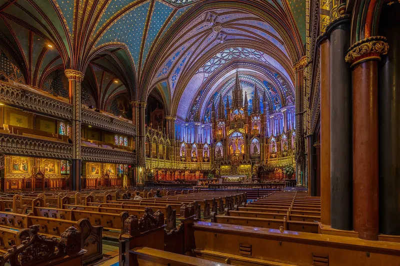 Touring Notre-Dame Basilica's interior in Montreal