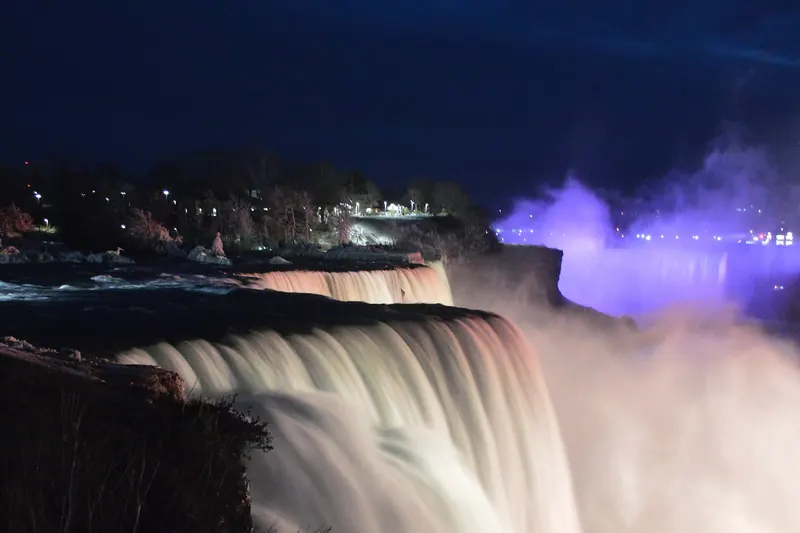 Niagara Falls illuminated at night