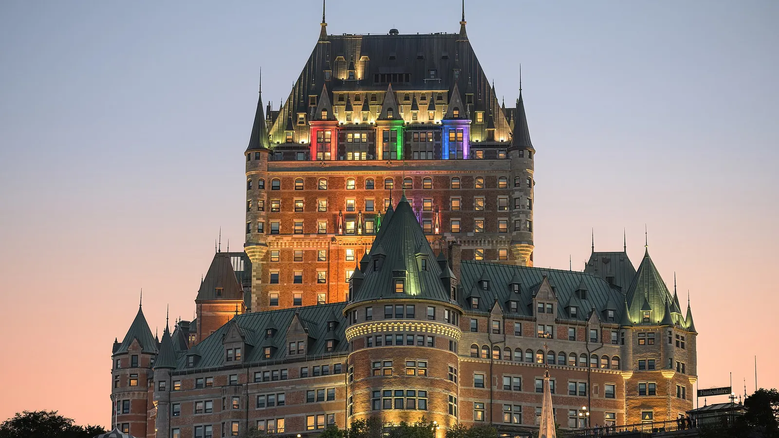 Château Frontenac at dusk above Quebec City
