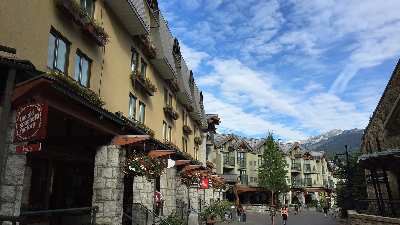 Whistler Village beneath its surrounding mountains