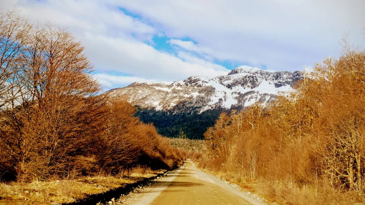 The Carretera Austral winding beneath Cerro Castillo