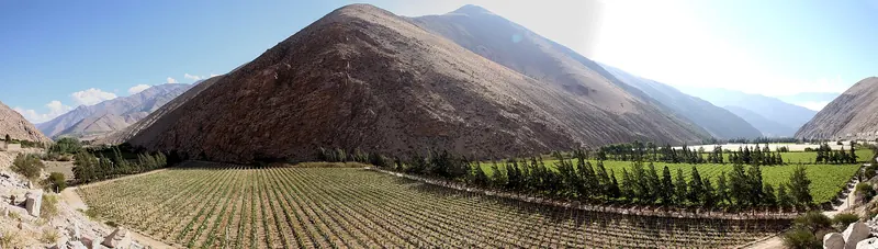 A panorama of Pisco Elqui and the valley