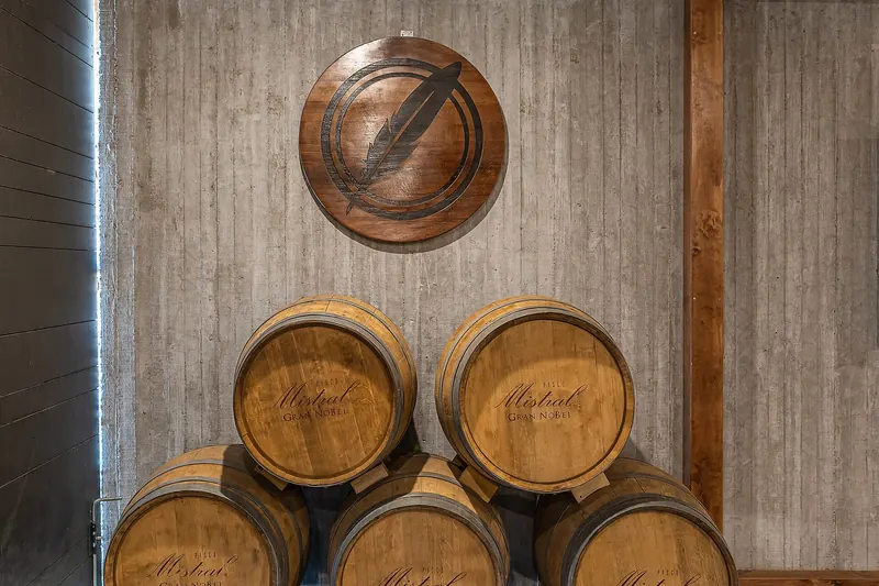 Barrels of pisco at the Mistral distillery