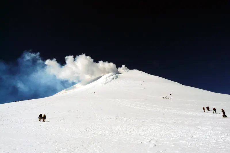Climbers on the summit of Villarrica volcano