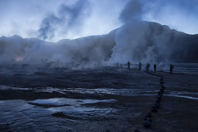 Steaming geysers at El Tatio