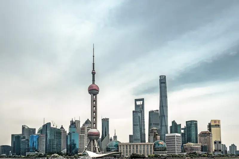 The futuristic skyline of Pudong, Shanghai, across the Huangpu River