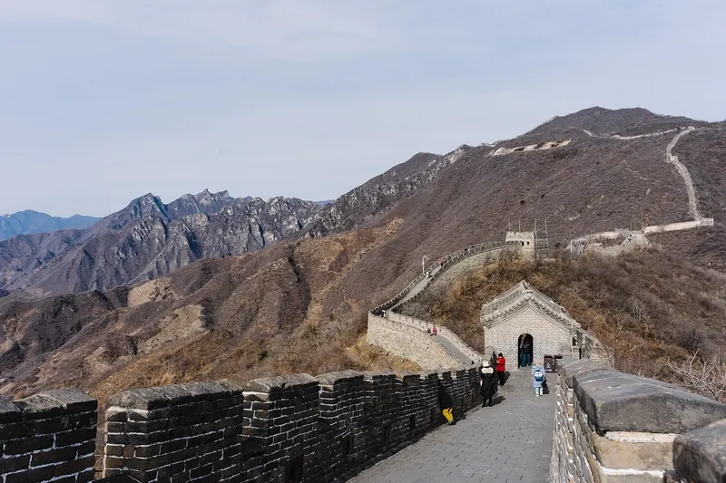 The restored, forested Mutianyu section of the Great Wall of China