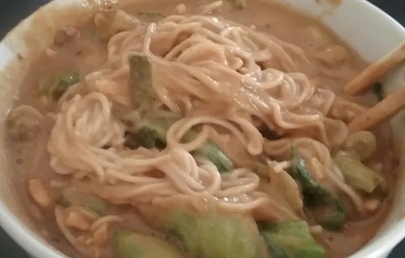 A small, intense bowl of dandan noodles in chilli oil