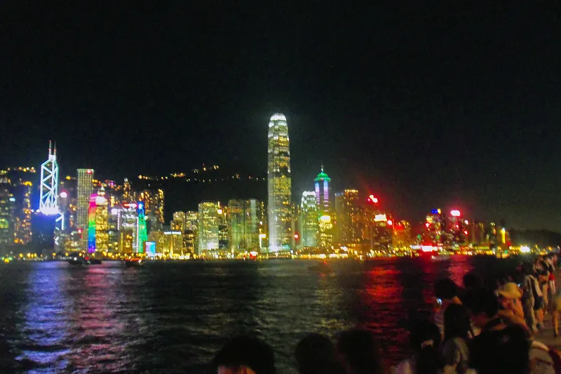 Skyscrapers lit up during the Symphony of Lights show