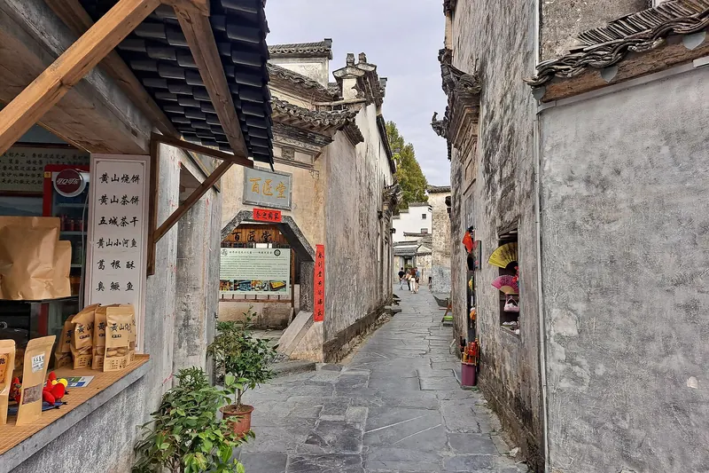 Traditional houses along a stone lane in Xidi Village