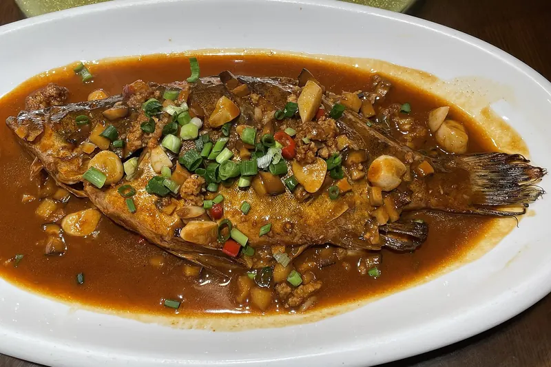 A cooked whole stinky mandarin fish, Anhui's signature dish