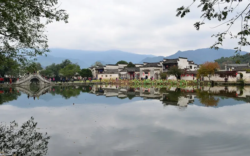 South Lake and traditional houses at Hongcun village