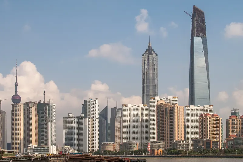 Pudong's cluster of skyscrapers seen from across the water