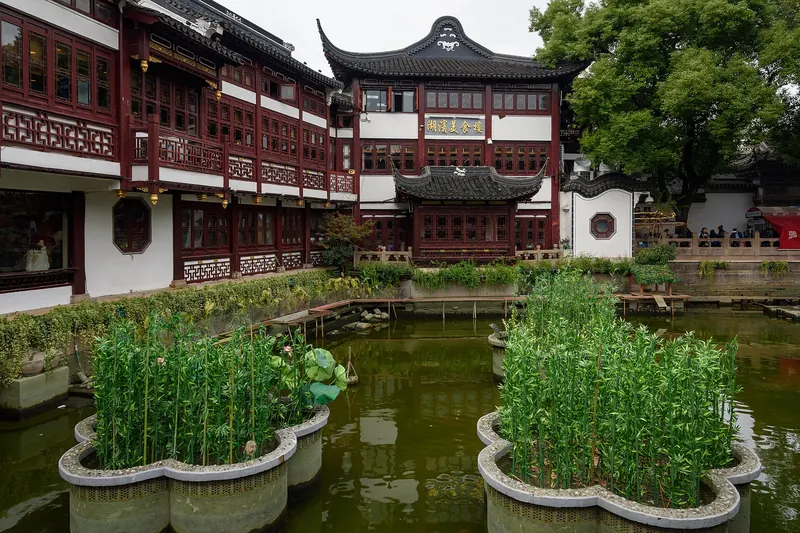 Rockeries and pavilions inside the classical Yu Garden