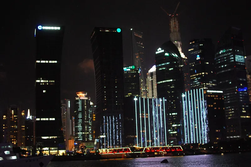 Pudong's illuminated towers seen at night