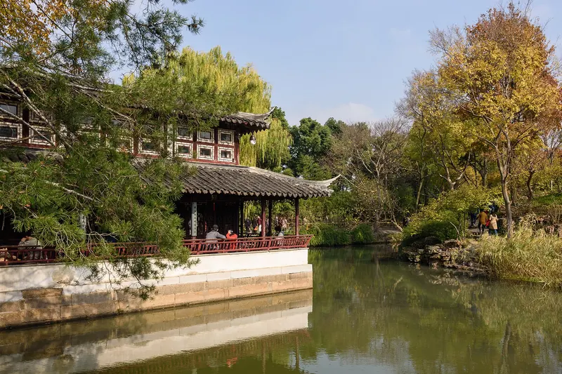 A quiet corner of a Suzhou classical garden in the early morning