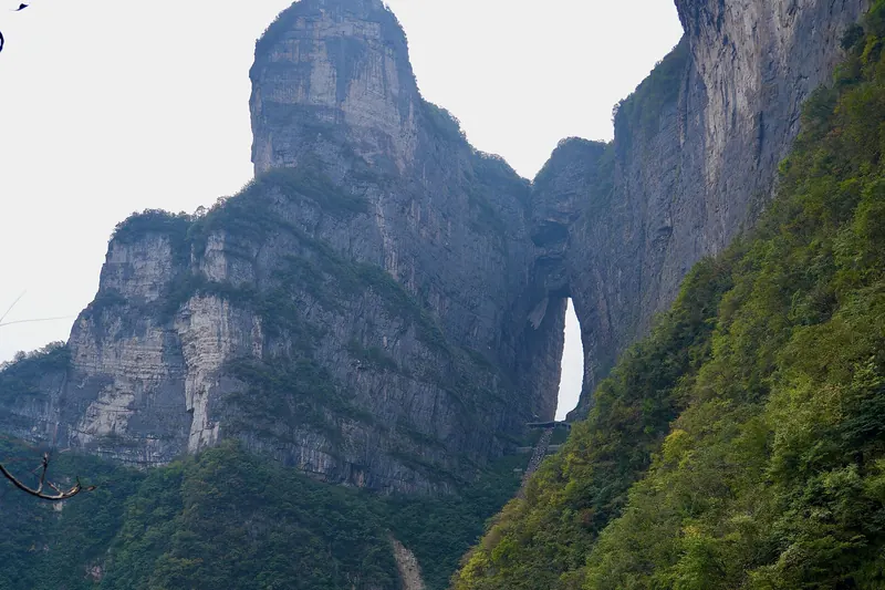 The natural rock arch of Heaven's Gate on Tianmen Mountain
