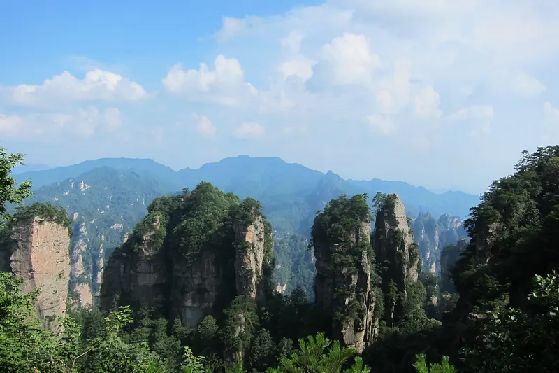 Thousands of sandstone pillars rising through mist in Zhangjiajie National Forest Park
