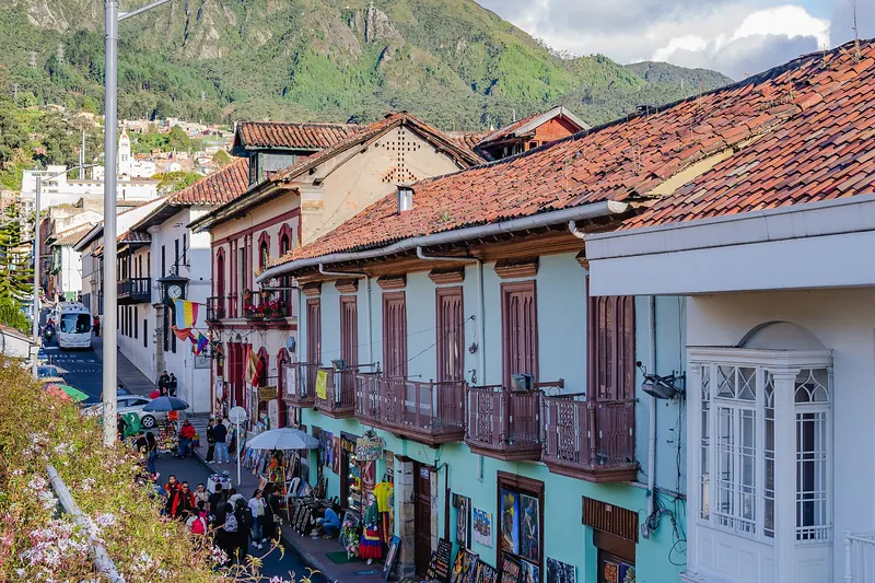 A colourful street in La Candelaria, Bogotá's historic district