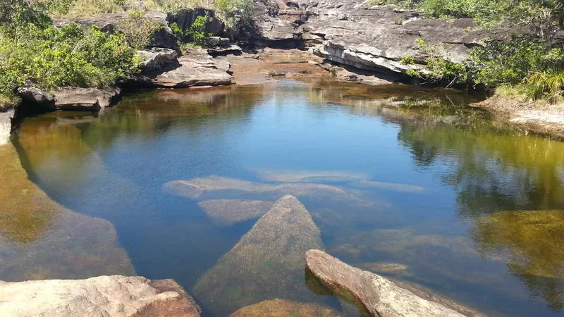The coloured riverbed of Caño Cristales seen from above