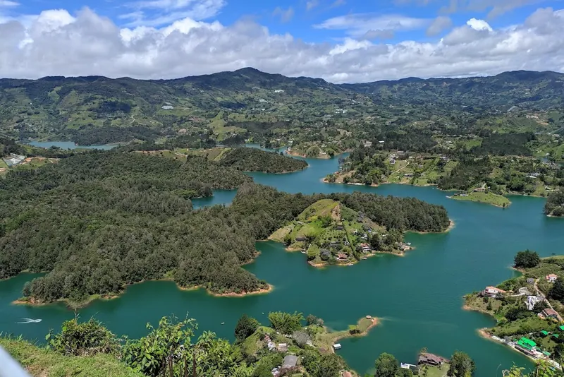 The reservoir and islands seen from the top of El Peñol