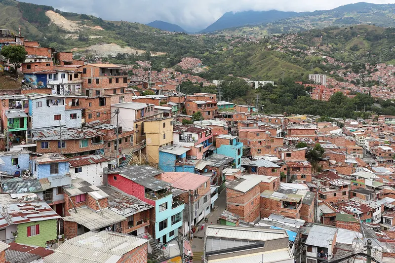 Colourful murals on the hillside streets of Comuna 13 in Medellín