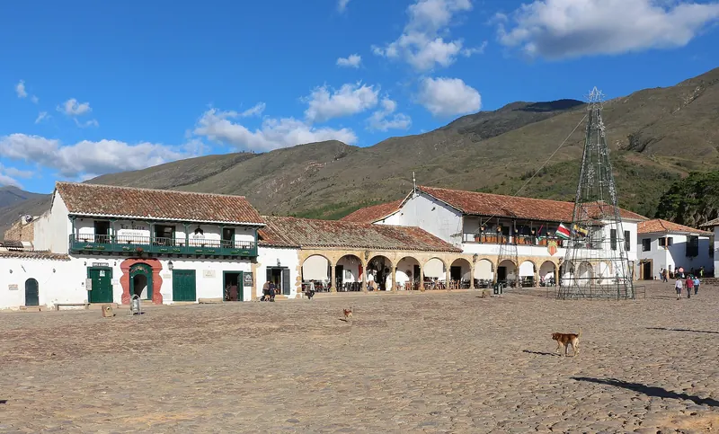 The vast cobbled Plaza Mayor of Villa de Leyva with its white church