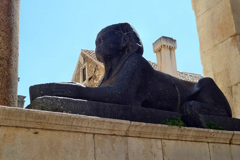 The Peristyle at Diocletian's Palace in Split, with an ancient Egyptian sphinx