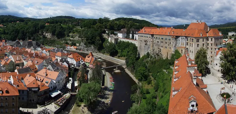 The Vltava River's horseshoe bend around Český Krumlov's old town