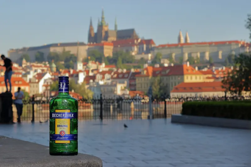 A bottle of Becherovka herbal liqueur