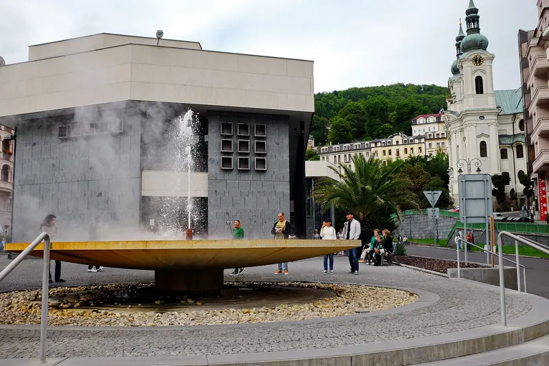 Sipping mineral water at a colonnade in Karlovy Vary